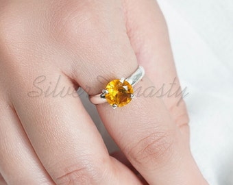 Dainty Citrine Ring: 925 Sterling Silver, Yellow Birthstone