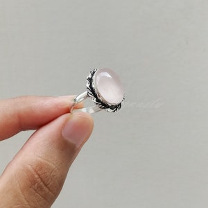 Handmade Oval Rose Quartz Ring: 925 Sterling Silver Boho Ring