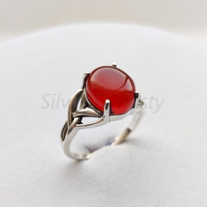 Natural Carnelian Ring: Handmade 925 Sterling Silver Boho Jewelry