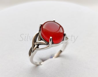 Natural Carnelian Ring, 925 Sterling Silver Ring, Sterling Silver Ring for Women, Gemstone Boho Ring, Bohemian Jewelry, Handmade Silver Ring