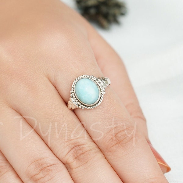 Natural Larimar Ring, Handmade Ring, 925 Solid Sterling Silver Ring, Silver Larimar Ring , Boho Ring, Women's Ring, Gemstone Ring, Boho Ring