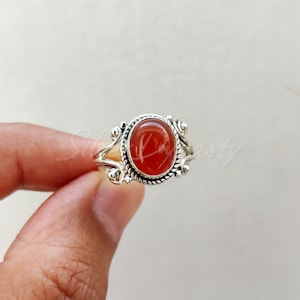 Natural Carnelian Ring, 925 Sterling Silver Ring, Sterling Silver Ring for Women, Gemstone Boho Ring, Bohemian Jewelry, Handmade Silver Ring