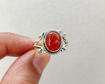Natural Carnelian Ring, 925 Sterling Silver Ring, Sterling Silver Ring for Women, Gemstone Boho Ring, Bohemian Jewelry, Handmade Silver Ring