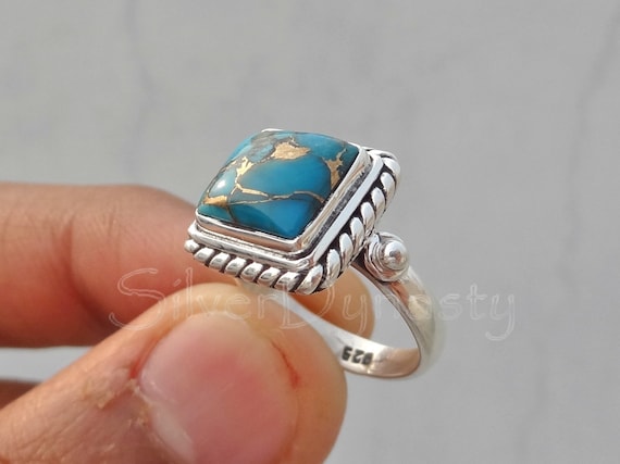 Stacking ring 92.5/% Solid sterling silver ring round shape turquoise stone ring handmade ring silver Turquoise ring Turquoise ring
