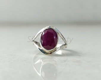 Oval Ruby Ring: Handmade 925 Sterling Silver Boho Ring