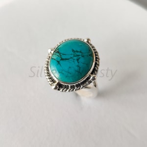 Natural Turquoise Ring,  American Turquoise Ring, 925 Sterling Silver Ring for Women, Statement Ring with Stone, Gemstone Boho Ring