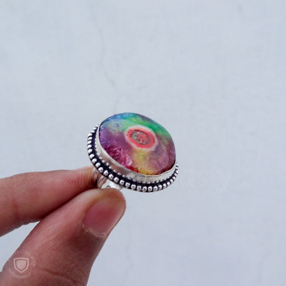 Handmade Tri Color Druzy Ring: 925 Sterling Silver