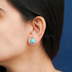 Turquoise Earrings, 925 Solid Sterling Silver Earrings, Silver Turquoise Earrings, Silver Studs, Handmade Jewelry, Women&#39;s Earrings