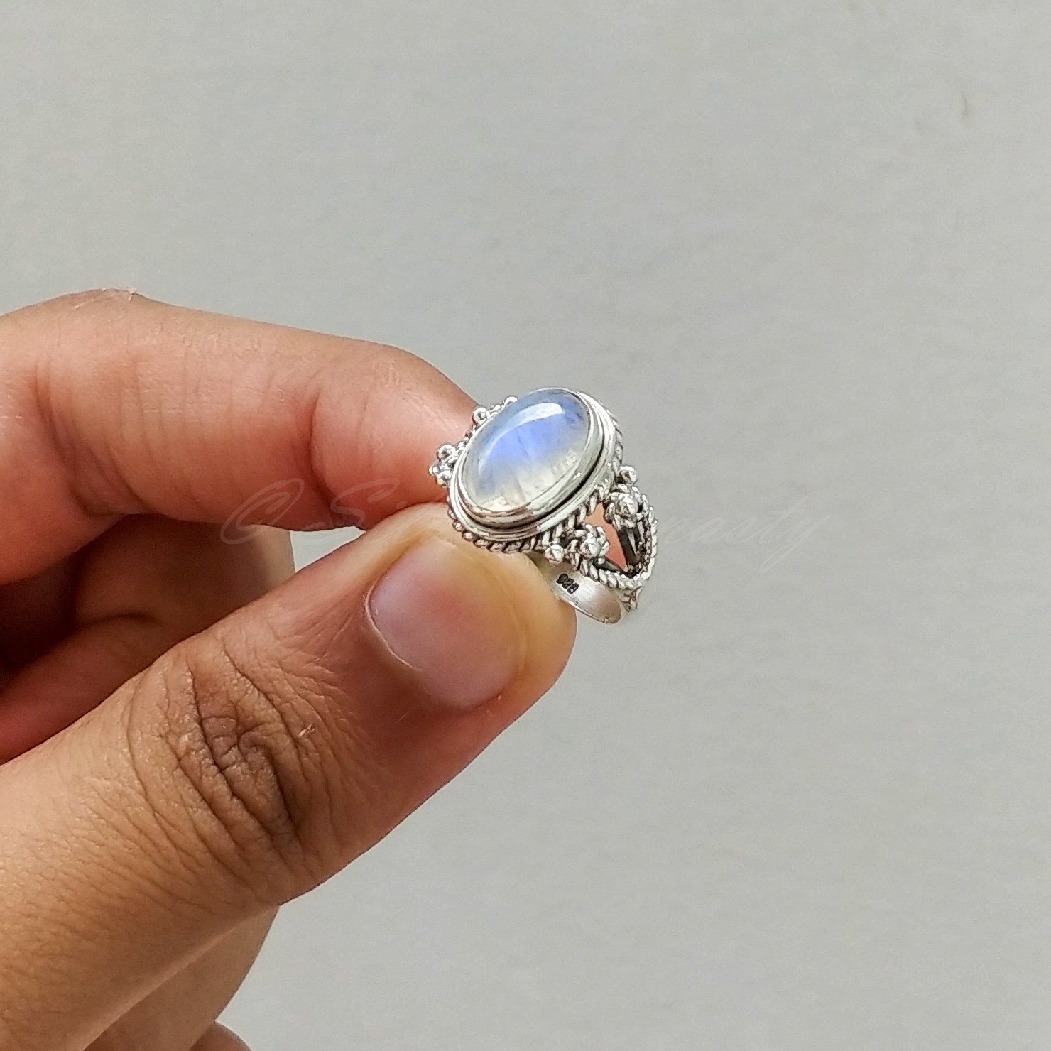 Regenbogen Mondstein Ring: 925 Sterling Silber, Ova Produktbild-Vorschau 3
