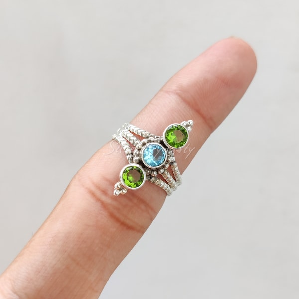 Amazing Natural Blue Topaz Ring, Peridot Ring 925 Solid Sterling Silver, Handmade Silver Ring, Sterling Silver Ring for Women,daily ring