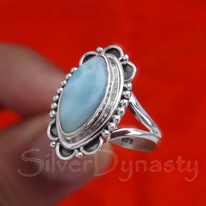 Natural larimar ring,handmade ring, 92.5% sterling silver ring, silver larimar ring,gemstone ring,sterling silver ring, handmade ring, image 3