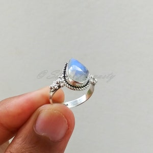 Natural Rainbow Moonstone Ring, Sterling Silver Ring for Women, Handmade Silver Ring, Moonstone Ring, Bohemian Jewelry image 8