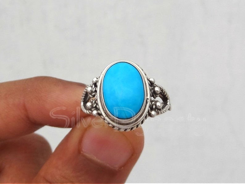 Turquoise ring, ,92.5% sterling silver ring, silver ring, solid sterling silver ring, natural turquoise ring, ring for women, boho ring image 2