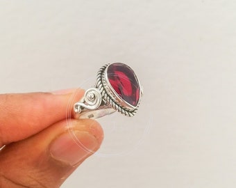 Garnet ring, 925 Solid Sterling Silver Ring, Silver Garnet Ring, Teardrop Garnet Ring, Garnet silver ring, Rings for Women, Handmade Ring