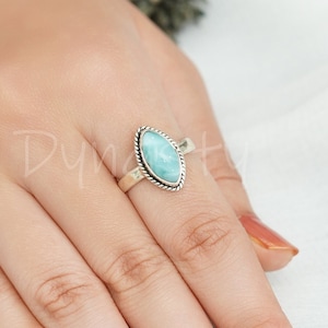Marquise Larimar Ring: Minimalist Boho 925 Sterling Silver
