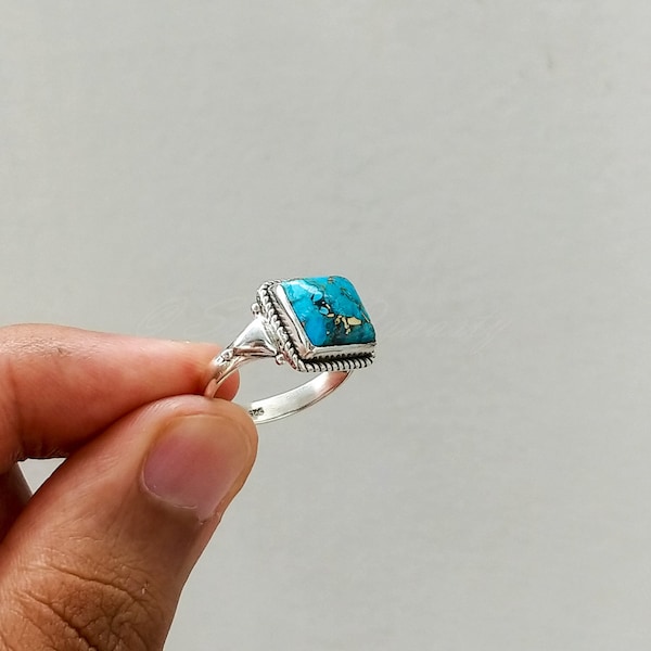 Bague turquoise naturelle, bague faite main, bague en argent sterling massif 925, bague turquoise, bague en argent, bague pour femme, bague cuivre turquoise