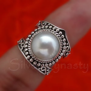 Pearl Ring, 925 Sterling Silver Ring, Round Pearl Ring, Freshwater Pearl Ring, Ring for Women, Handmade Silver Ring, Boho Ring, Gift for Her image 4