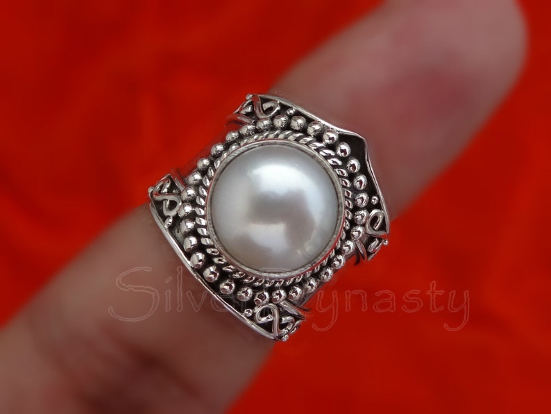 Pearl Ring, 925 Sterling Silver Ring, Round Pearl Ring, Freshwater Pearl Ring, Ring for Women, Handmade Silver Ring, Boho Ring, Gift for Her image 4