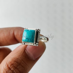 Handmade Square Turquoise Ring: Sterling Silver Statement Ring