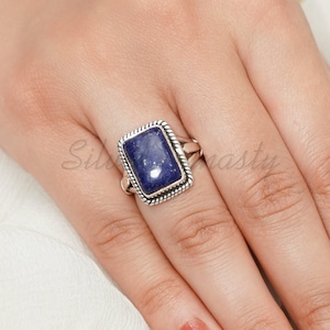 Handmade Lapis Lazuli Ring: 925 Sterling Silver Boho Ring