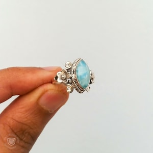 Natural Larimar Ring, Handmade Ring, 925 Solid Sterling Silver Ring, Silver Larimar Ring , Boho Ring, Women&#39;s Ring, Gemstone Ring, Boho Ring