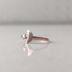 Moon & Star Rose Gold Minimalist Geometric Ring, Dainty Ring, 18k Gold Rose Gold Layered Ring, Handmade Jewelry, , Bridesmaid gift.