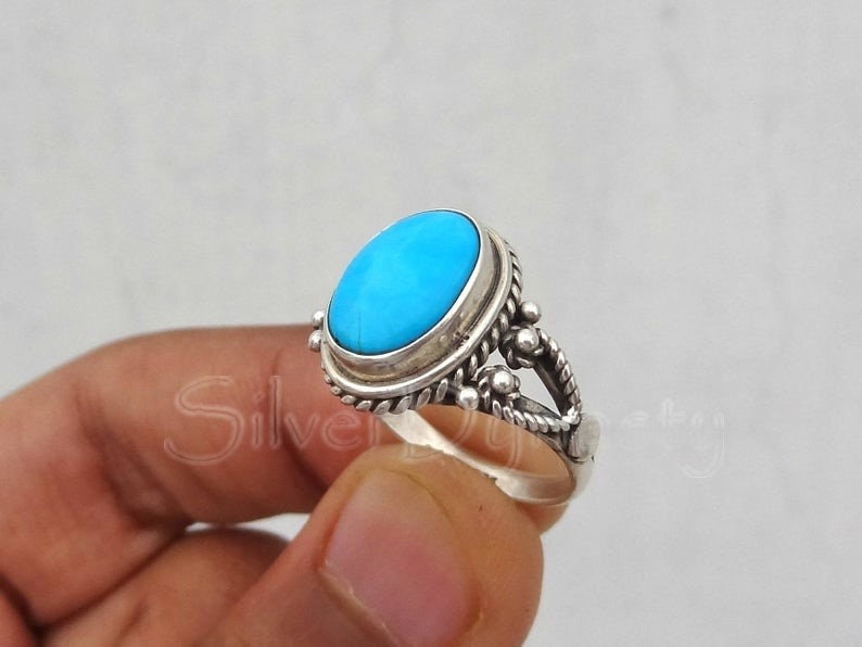 Turquoise ring, ,92.5% sterling silver ring, silver ring, solid sterling silver ring, natural turquoise ring, ring for women, boho ring image 1