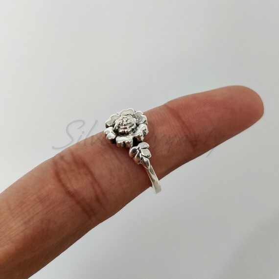 Flower With Leaf Ring Floral Silver Rings for Women Nature 