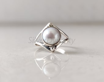Pearl Ring, 925 Sterling Silver Ring, Round Pearl Ring, Freshwater Pearl Ring, Ring for Women, Handmade Silver Ring, Boho Ring, Gift for Her