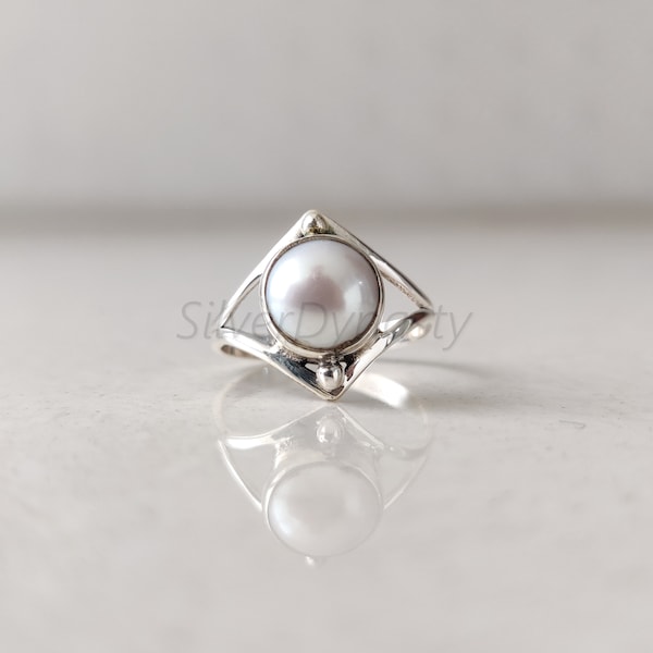Handmade Sterling Silver Pearl Ring: Boho Women's Jewelry