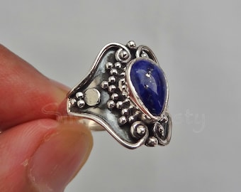 Natural Lapis Lazuli Ring Handmade Silver Ring 925 Sterling Silver Ring Gift for her Pear Lapis Ring Promise Ring