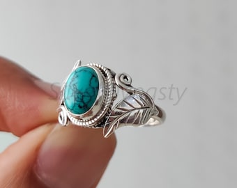 Natural Turquoise Ring,Turquoise Ring, Sterling Silver Ring for Women, Statement Ring with Stone, Gemstone Boho Ring, Bohemian Jewelry