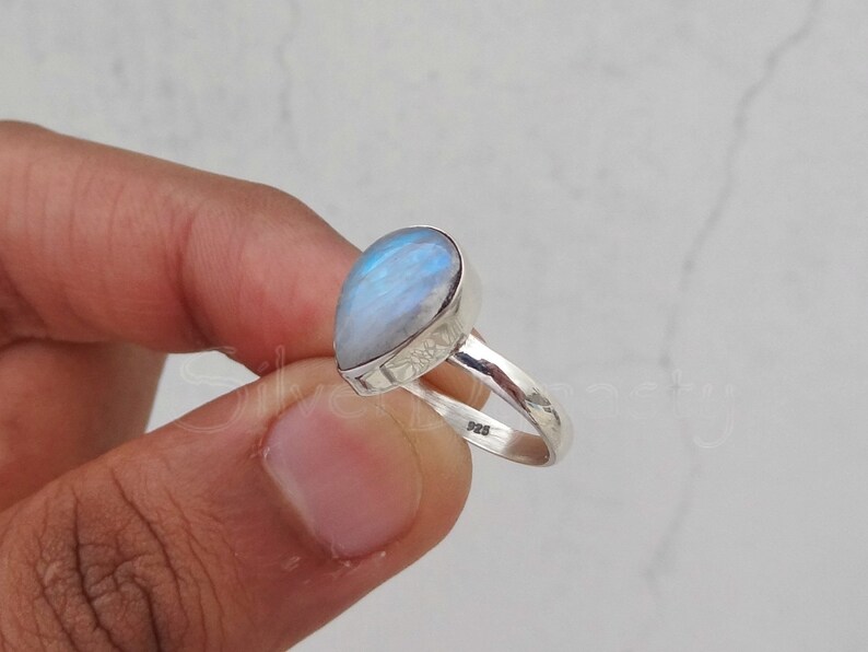 Natural Raibow Moonstone Ring, Handmade Ring, 925 Solid Sterling Silver Ring,Rainbow Moonstone Ring, Minimalist Ring, Sterling Silver Ring image 8