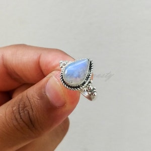 Natural Rainbow Moonstone Ring, Sterling Silver Ring for Women, Handmade Silver Ring, Moonstone Ring, Bohemian Jewelry image 6