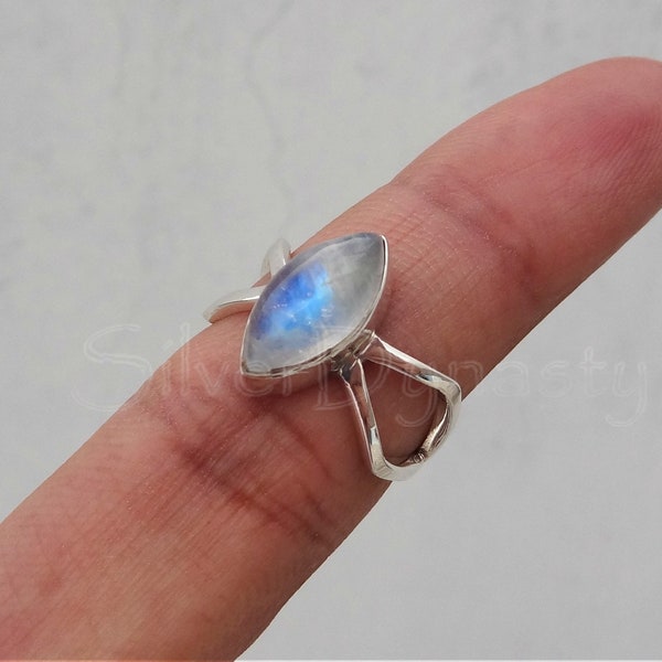 Marquise Moonstone Ring: Handmade 925 Sterling Silver Minimalist Ring
