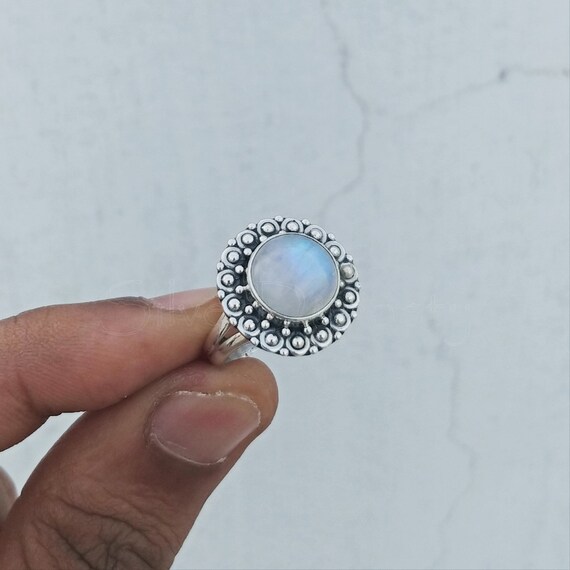 Bague En Argent 925 Avec Pierre De Lune Arc-en-ciel - Naturelle, Faite Main, Style Statement