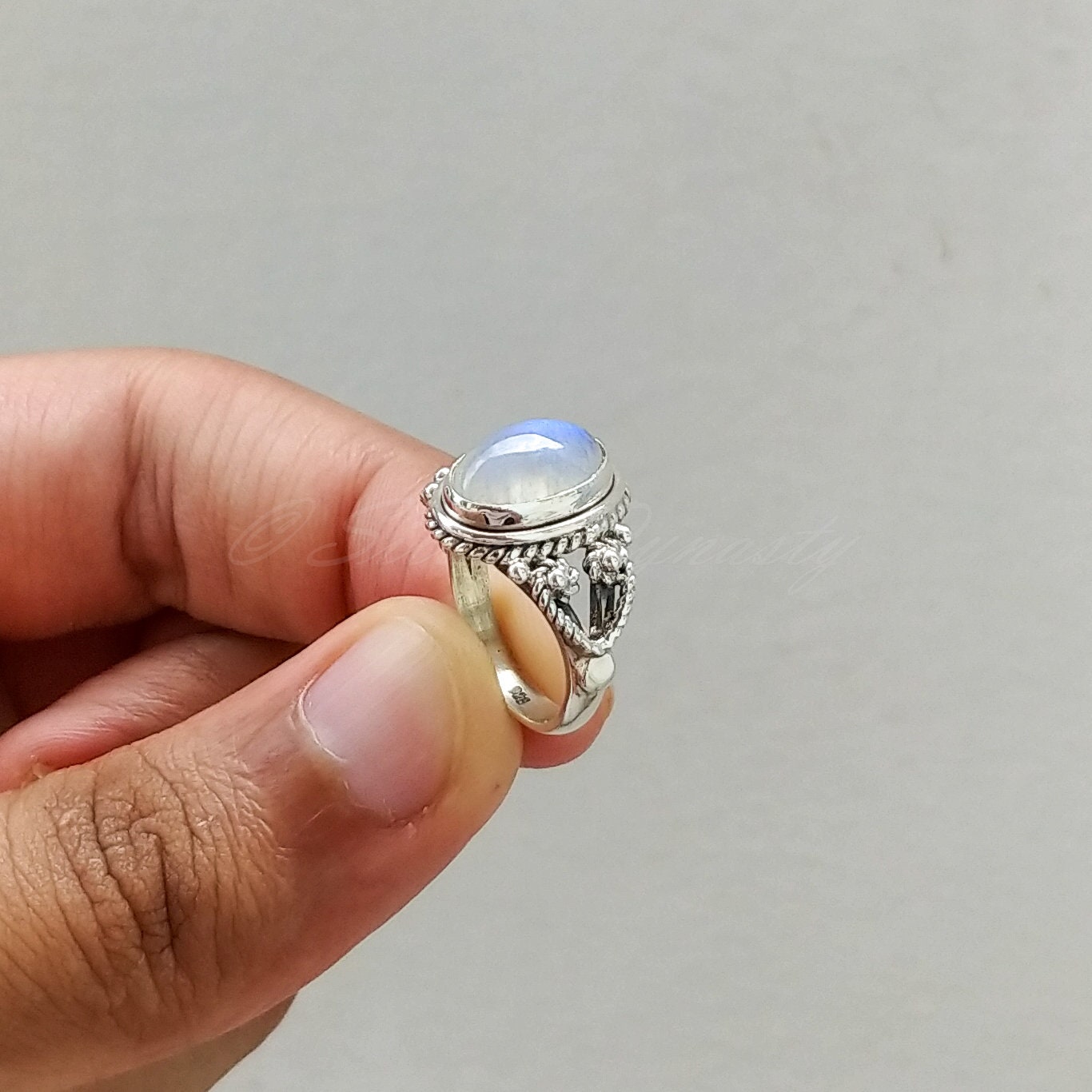 Regenbogen Mondstein Ring: 925 Sterling Silber, Ova Produktbild-Vorschau 11
