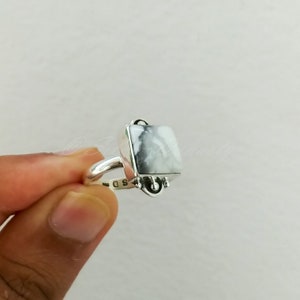 Handmade Square Howlite Ring: 925 Sterling Silver Boho Ring