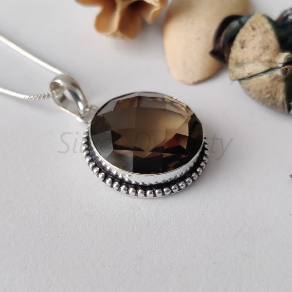 Smoky Quartz Pendant 925 Sterling Silver Pendant Smoky Quartz Silver Pendant for Women Anniversary Gift Handmade Gift