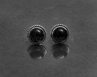 Natural Black Onyx 925 Solid Sterling Silver Studs Silver Earrings, Studs for Women Daily Wear Earring Summer Jewelry