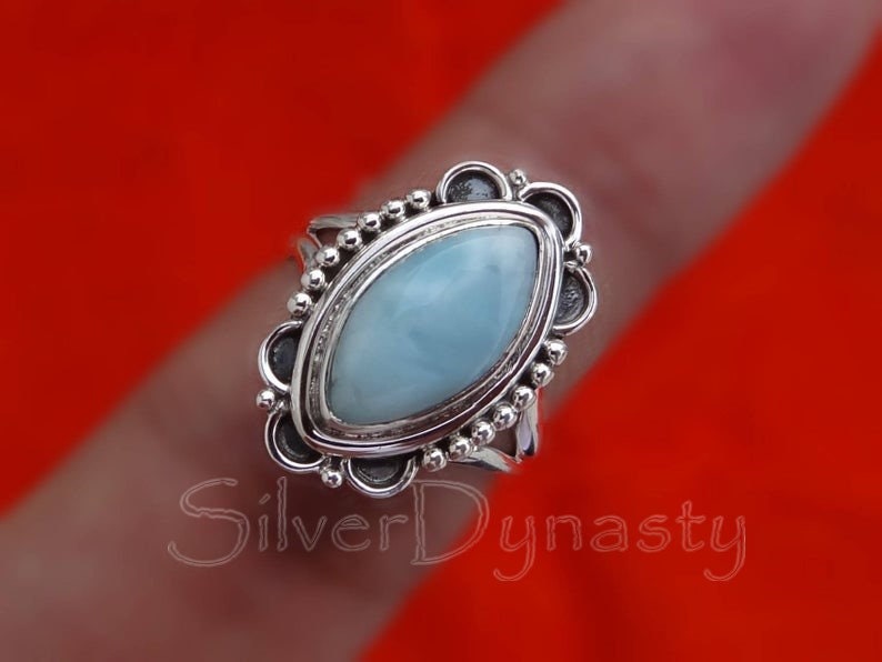 Natural larimar ring,handmade ring, 92.5% sterling silver ring, silver larimar ring,gemstone ring,sterling silver ring, handmade ring, image 4