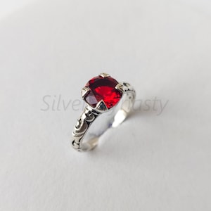 Handmade Garnet Ring: 925 Sterling Silver Minimalist Birthstone Ring