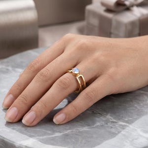 Handmade Moonstone Ring: 18K Gold Plated Sterling Silver