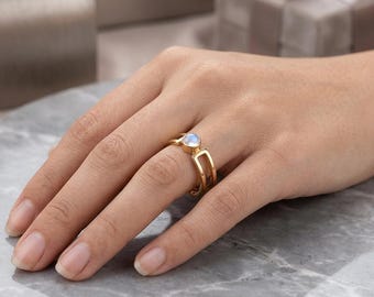 Handmade Moonstone Ring: 18K Gold Plated Sterling Silver