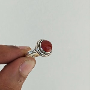Handmade Round Carnelian Ring: 925 Sterling Silver