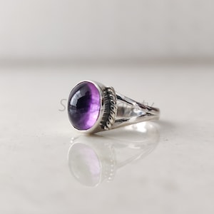 Oval Amethyst Ring: Handmade 925 Sterling Silver Boho Jewelry