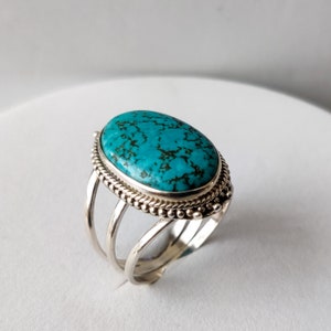 Handmade Oval Turquoise Statement Ring: 925 Sterling Silver Boho Ring