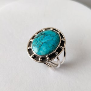 Handmade Sterling Silver Turquoise Ring: Oval Gemstone Boho Statement