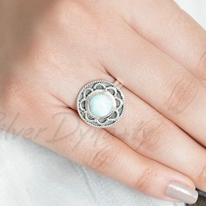 Handmade Larimar Ring: 925 Sterling Silver Boho Gemstone Ring