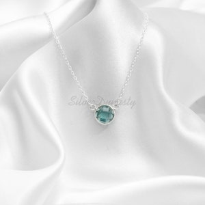 Aquamarine Pendant Necklace: Handmade 925 Sterling Silver, Round Stone